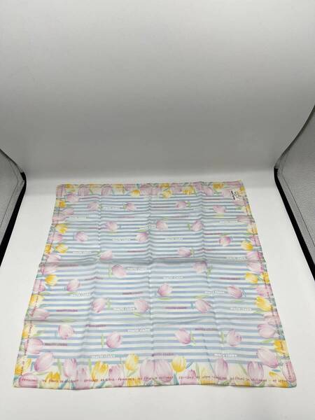 【未使用品】marie claire マリクレール ハンカチ バンダナ ライトブルー系 ストライプ柄 花柄 チューリップ コットン 綿100%