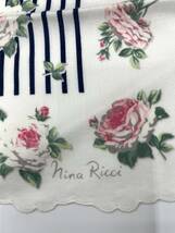 NINA RICCI ニナリッチ ハンカチ バンダナ ホワイトネイビーピンク ストライプ柄 花柄 バラ 縁フリル_画像5