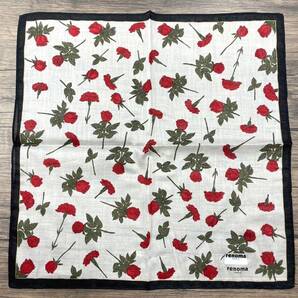【未使用品】renoma レノマ ハンカチ バンダナ ホワイト×ブラック×レッド 花柄 バラ フラワー レディース