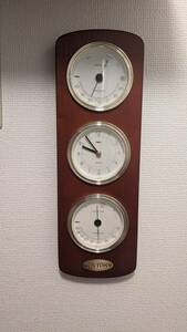 EMPEX エンペックス 気象計OXTON ウェザーガイド気象計 壁掛け用 日本製 ブラウン 中古　寄贈品（名入り）
