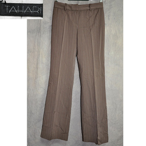 [結衣]165-24D008☆ハワイ購入☆TAHARI タハリ 31900円 ストライプ柄パンツ 茶