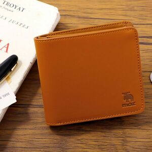 2 140 moz BROWN ver. cow leather folding in half compact purse postage 250 jpy 