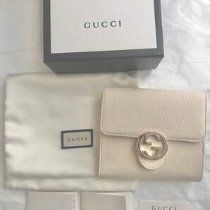 【お買得】GUCCI グッチ　インターロッキングG 折りたたみ財布　ウォレット　ホワイト　革財布　未使用　新品