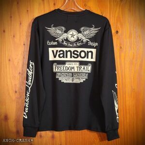 VANSON ドライ長袖Tシャツ ACVL-904 ブラック×オフホワイト【XLサイズ】バンソン 当店別注 吸汗速乾 抗菌防臭 UVカット バイカー