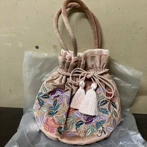 [5-198]ANNA SUI Francfranc アナスイ　フランフラン　巾着バッグ　ピンク　未使用品 ミニバッグ　ポーチ