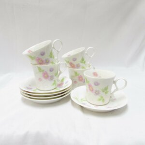 【1円～】FINE CHINA BY CERAMIC MIZUNO カップ&ソーサー 5客セット 花柄 食器 箱付 USED /2311D