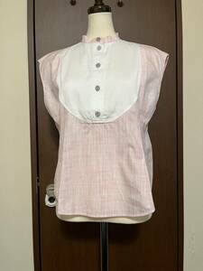 * Chanel Chanel pink white blouse shirt tops Stone button beautiful goods size 38 *