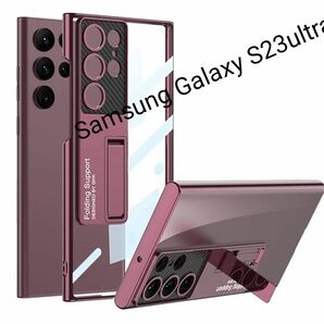 Samsung Galaxy S23ultra 用ケース スタンド付き　ケース　おしゃれ　クリア　レッド