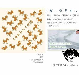 わんこ堂 ガーゼ ハンドタオル 柴犬 散歩 プリント 日本製 和んこ堂 ガーゼタオル F ホワイト