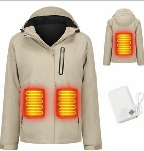 電熱 加熱 ジャケット フード付き 男女兼用 洗濯可能　ベージュ　M
