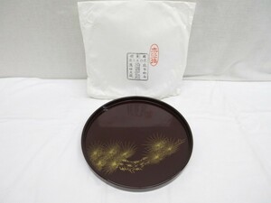 05Y028 【 保管・中古品 】 漆工芸品 本堅地 能登輪島 [ お盆 直径(約)26㎝ / 高さ(約)2㎝ ] 萬砂文藏 現状渡し