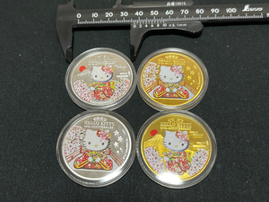【Y044】収蔵品放出 2014年 エリザベスⅡハローキティ　富士山日の出 桜 40周年記念コイン メダル 金貨 銀貨 4枚 美品