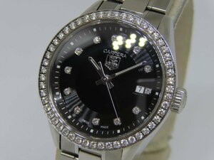 【美品】TAG HEUER タグホイヤー カレラ 13Pダイヤ ダイヤベゼル デイト WV1412.BA0793 レディース腕時計