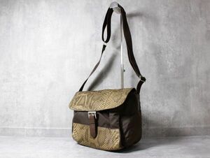 L0122 Les sacs Adam ルサックアダム レディース パイソン エキゾチック レザー ショルダーバッグ フラップ ベルト ナイロン ブラウン