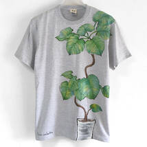 メンズTシャツ Mサイズ 観葉植物 フィカス・ウンベラータ柄Tシャツ手描きで描いたボタニカルなTシャツ 父の日 植物 アート ハンドメイド_画像1