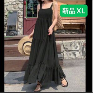 新品　 ロングワンピース マキシワンピース　キャミワンピ　夏服　薄手　ブラック　フレアスカート　大きいサイズ　XL LL 韓国風