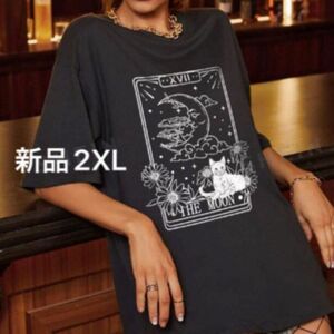 新品　レディース　半袖Tシャツ　ブラック　黒　ネコ　韓国風　XL ゆったり　大きいサイズ