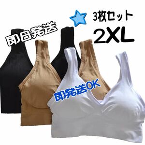 ジニエブラ GENIE スポブラ ナイトブラ 2XL 3枚組ノンワイヤーブラジニエ 3色 2XL (ブラック、ベージュ、ホワイト）