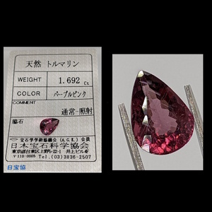 ◆動画有◆鑑定済◆宝石質 天然ルベライト 1.692Ct/トルマリン 紫ピンク/ソーティング付/宝石/ジュエリールース/ヒーリング/パワーストーン