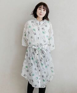 【新品】scolar ネコ総柄シャツワンピース オフホワイト 