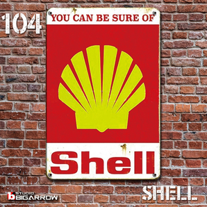 104 ブリキ看板 20×30㎝ SHELL 昭和シェル ガレージ スチール アンティーク アメリカンインテリア 世田谷ベースの画像2