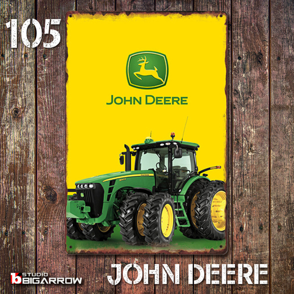 105 ブリキ看板 20×30㎝ JOHN DEERE ジョンディア トラクター ガレージ スチール アンティーク アメリカンインテリア 世田谷ベース