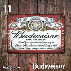 11 ブリキ看板 20×30㎝ BUDWEISER バドワイザー ガレージ メタルプレート アメリカンインテリア 世田谷ベース