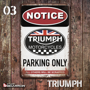 03 ブリキ看板 20×30㎝ TRIUMPH PARKING ONLY トライアンフ ガレージ メタルプレート アメリカンインテリア 世田谷ベース