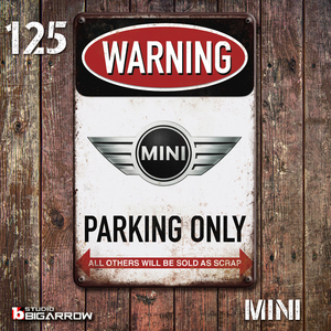 125 ブリキ看板 20×30㎝ MINI PARKING ONLY ミニ ガレージ メタルプレート アメリカンインテリア 世田谷ベース