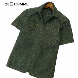 23区 HOMME オム 春夏 USED加工★ 半袖 ジップ ワーク デニム シャツ Sz.46　メンズ　A4T04443_4#A