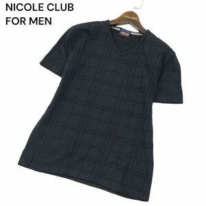 NICOLE CLUB FOR MEN ニコルクラブ フォーメン 春夏 半袖 Vネック チェック カットソー Tシャツ Sz.46　メンズ ネイビー　A4T04479_4#D