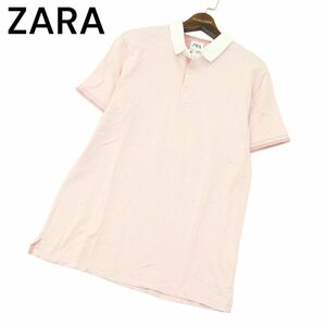 ZARA ザラ マン 春夏 現行タグ★ 襟切替 DOUBLE MERCERIZED COTTON 半袖 ポロシャツ Sz.M　メンズ ピンク　A4T04462_4#A