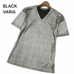 BLACK VARIA ブラックバリア 春夏 光沢★ レオパード ヒョウ柄 総柄 半袖 Vネック カットソー Tシャツ Sz.M　メンズ 日本製　A4T04635_4#D