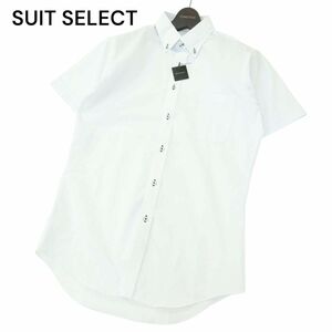 【新品 未使用】 SUIT SELECT スーツセレクト 春夏 形態安定★ 総柄 半袖 ボタンダウン シャツ Sz.M　メンズ　A4T04582_4#A