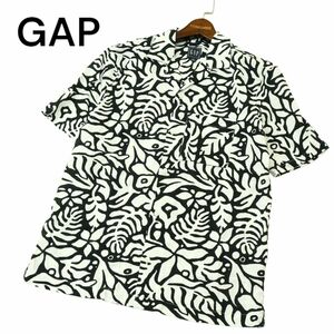 【新品 未使用】 GAP ギャップ 春夏 麻 リネン&コットン★ リーフ 総柄 半袖 アロハ シャツ Sz.XS　メンズ　A4T04620_4#A