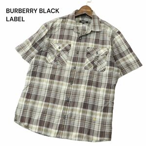 BURBERRY BLACK LABEL バーバリー ブラックレーベル 春夏 ホース刺繍★ 半袖 ワーク チェック シャツ Sz.3　メンズ　A4T04652_4#A