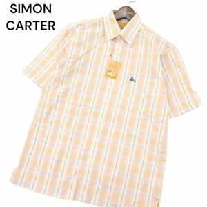 【新品 未使用】 SIMON CARTER サイモンカーター 春夏 ロゴ刺繍★ 半袖 ボタンダウン チェック シャツ Sz.M　メンズ 日本製　A4T04784_4#A