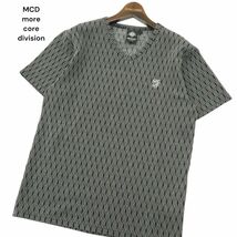 MCD more core division エムシーディー 春夏 ロゴ刺繍★ 半袖 総柄 Vネック カットソー Tシャツ Sz.L　メンズ　A4T04801_5#D_画像1