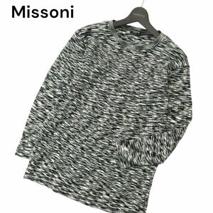 Missoni INTIMO ミッソーニ 通年 メランジ★ 総柄 コットン リブ ニット セーター Sz.M　メンズ 黒　A4T04819_5#L