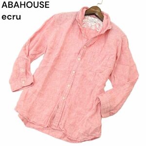 ABAHOUSE ecru アバハウス エクリュ 春夏 麻100％ フレンチ リネン★ 襟ワイヤー 7分袖 シャツ Sz.50　メンズ　A4T04932_5#A