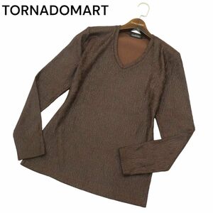 TORNADOMART Tornado Mart блеск shrink джерси -* длинный рукав V шея cut and sewn long футболка Sz.L мужской чай цвет A4T04897_5#F