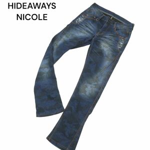 HIDEAWAYS NICOLE ハイダウェイ ニコル 加工★ カモフラ 迷彩 総柄 シューカット デニム パンツ ジーンズ Sz.46　メンズ　A4B02244_5#R