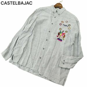 CASTELBAJAC SPORT カステルバジャック スポーツ ピエロ サーカス刺繍 千鳥柄 麻 リネン★ 長袖 シャツ Sz.3　メンズ 日本製　A4T05032_5#A