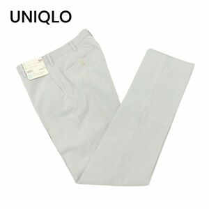 未使用★ UNIQLO ユニクロ 春夏 感動パンツ★ DRY ウルトラライト ストライプ スラックス パンツ Sz.76　メンズ グレー 白　A4B02353_5#P