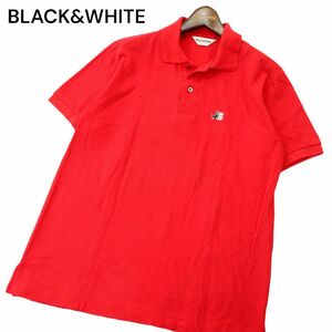 BLACK&WHITE ブラック＆ホワイト 春夏 ドッグ ロゴ刺繍★ 半袖 鹿の子 ポロシャツ Sz.L　メンズ 日本製 ゴルフ 赤　A4T05101_5#D