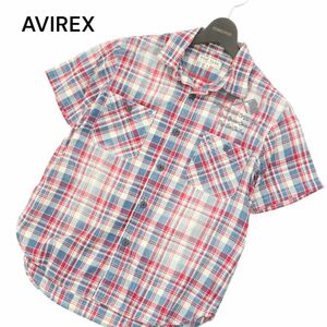 AVIREX アヴィレックス TYPE BLUE 春夏 刺繍★ 半袖 ワーク チェック シャツ Sz.M　メンズ　A4T05085_5#A