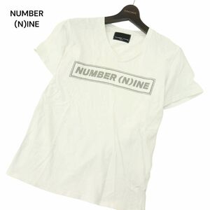 NUMBER (N)INE ナンバーナイン 春夏 ビッグ ロゴ★ 半袖 Vネック カットソー Tシャツ Sz.M　メンズ 白　A4T05148_5#A