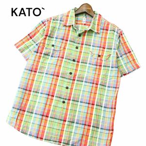 KATO` Kato весна лето Logo * короткий рукав Work проверка рубашка Sz.M мужской A4T05113_5#A