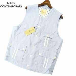 【新品 未使用】 MIERU CONTEMPORARY ミエル 通年 ストライプ ワーク ベスト Sz.L　メンズ ネイビー　A4T05355_5#F