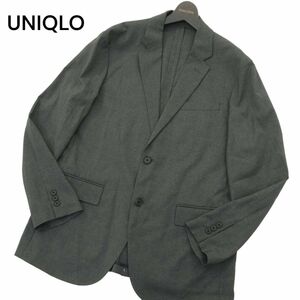 美品★ UNIQLO ユニクロ 春夏 SLIM FIT 感動ジャケット★ ウールライク テーラード ジャケット Sz.L　メンズ グレー　A4T05389_5#M